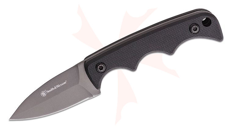 Smith & Wesson H.R.T. Spear Point Neck Knife 2 inch Black TiNi Spear Point Blade, Black G10 Handles, Molded Sheath