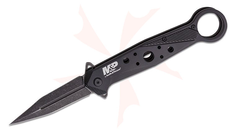 Smith & Wesson M&P Folding Dagger Assisted Flipper Knife 3.25 inch Black Spear Point Blade, Black Skeletonized Aluminum Handles