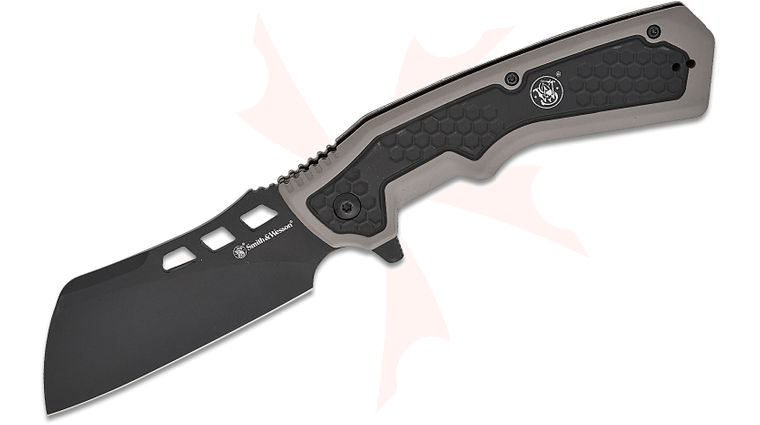 Smith & Wesson Extraction & Evasion Assisted Flipper Knife 3.5 inch 8Cr Black Cleaver Blade, Gray/Black Rubberized Aluminum Handles