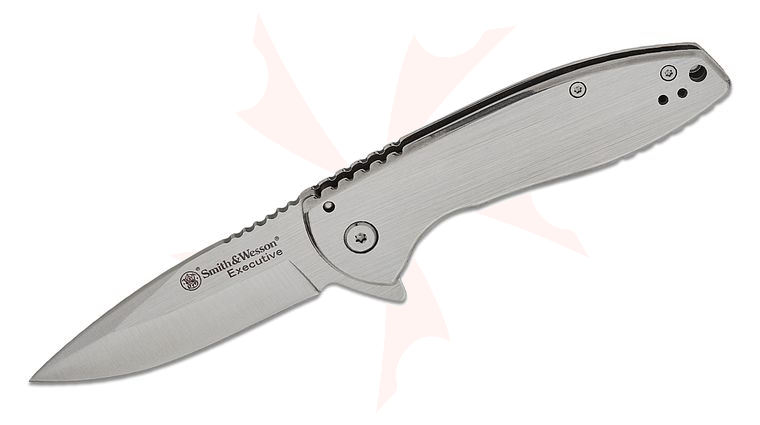 Smith & Wesson Executive Platinum Frame Lock Folding Knife 3 inch Satin Drop Point Blade, Brushed Steel Handles