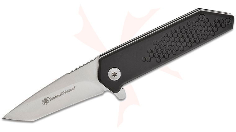 Smith & Wesson Extreme Ops Spring Assist Tanto Flipper Knife 2.5 inch 8Cr Satin Tanto Blade, Black Aluminim Handles