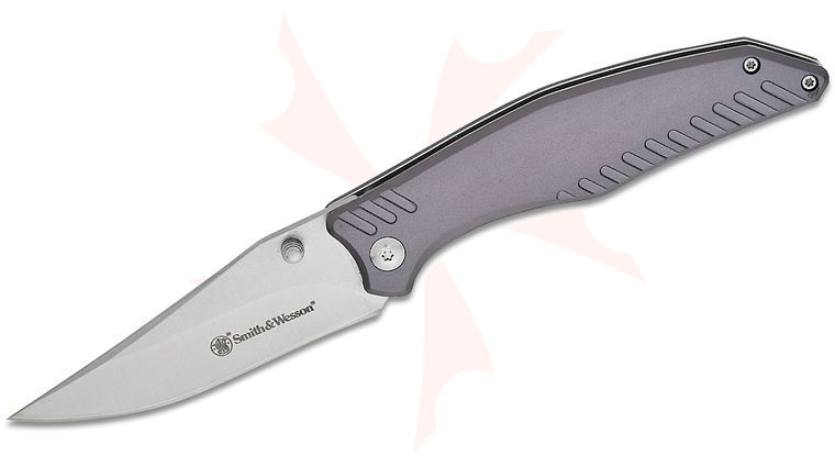 Smith & Wesson Black Ops Clip Point Folder Knife 3.35 inch 3Cr Satin Plain Blade, Slate Gray Aluminum Handles