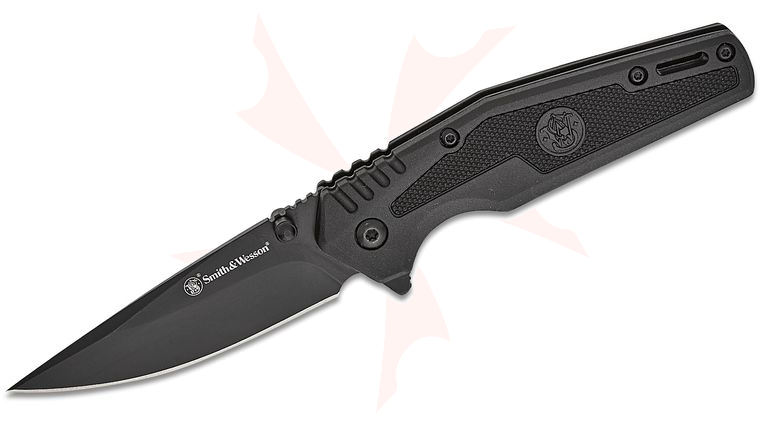 Smith & Wesson SWAT Assisted Flipper Knife 3 inch 7Cr Black Drop Point Blade, Black Polymer Handles