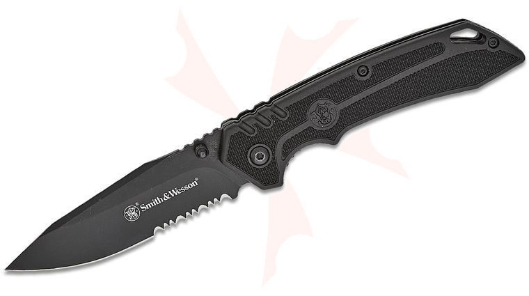 Smith & Wesson Special Ops Clip Point Folder Knife 3.5 inch 7Cr Black Combo Blade, Black Polymer Handles