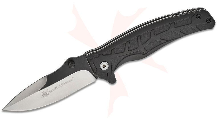 Smith & Wesson Extreme Ops Two-Tone Drop Point Flipper Knife 3 inch 3Cr Two-Tone Plain Blade, Black Aluminum Handles