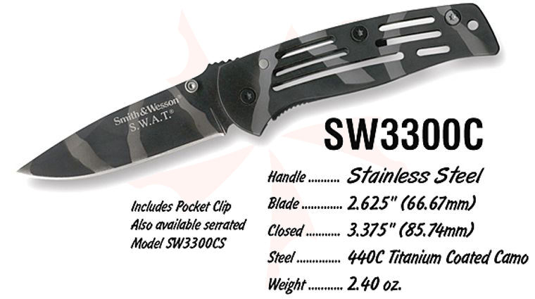 Smith & Wesson Baby Frame Lock SWAT Knife Plain Edge Camo