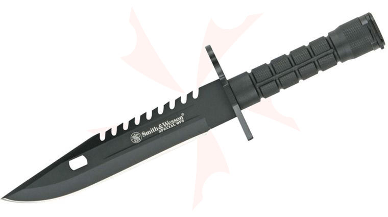 Smith & Wesson Special Ops M-9 Bayonet 7.75 inch Black Blade, Black Thermoplastic Handle, MOLLE Scabbard