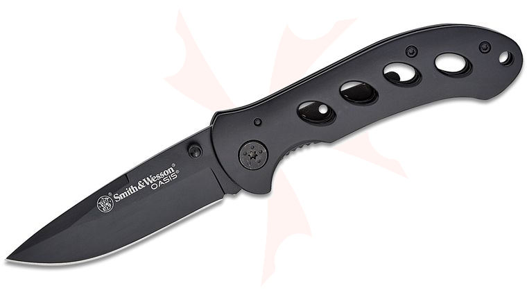 Smith & Wesson Oasis Folding Knife 3.13 inch Plain Blade, Black, Titanium Coated Stainless Steel Handles