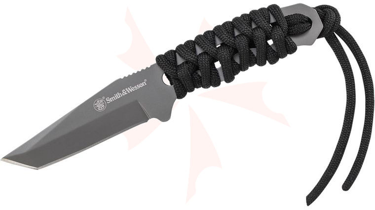 Smith & Wesson SW910TAM Fixed 2.8 inch Gray Plain Tanto Blade, Black Paracord Wrapped Handle