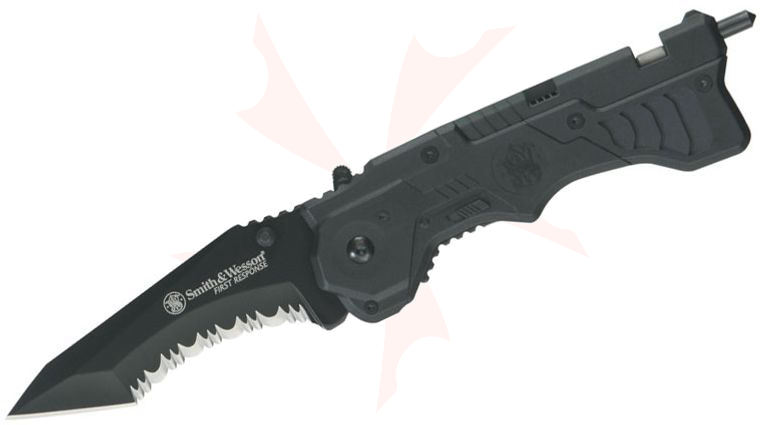 Smith & Wesson First Response Rescue 3.4 inch Assisted Tanto Black Combo Blade, Glass Breaker