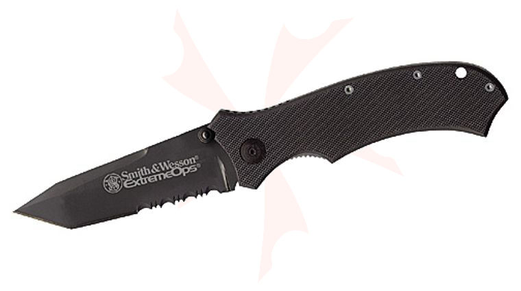 Smith & Wesson Extreme Ops 3.5 inch Black Tanto Combo Blade G10 Handle