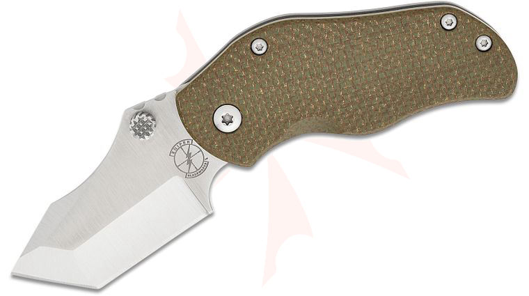 Sniper Bladeworks AP Tanto Folding Knife 2.28 inch S35VN Satin Compound Tanto Blade, OD Green Burlap Micarta and Titanium Handles