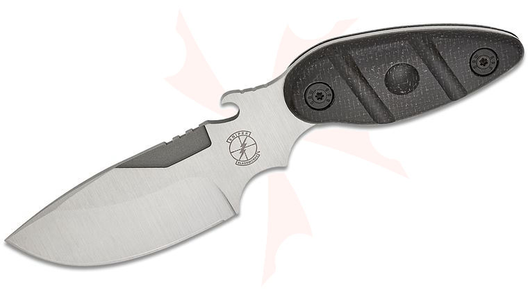Sniper Bladeworks UC Utility Skinner Fixed Blade Knife 4.3 inch SUJ2 (52100) Satin Drop Point Blade, Black Burlap Micarta Handles, Molded Plastic Sheath
