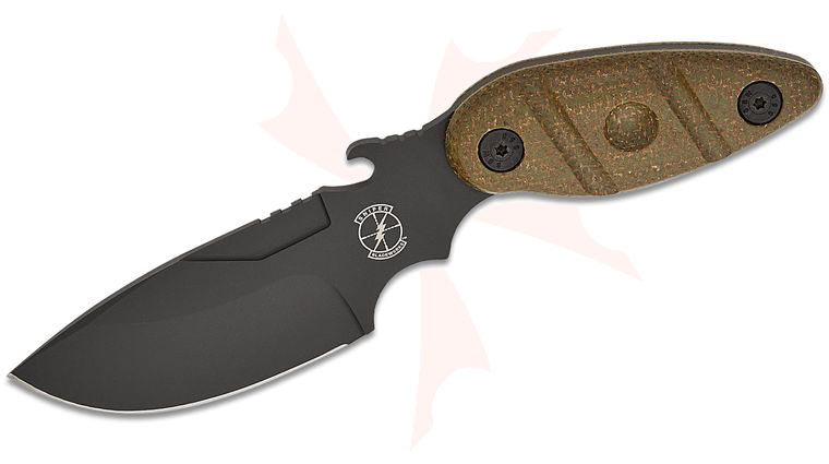 Sniper Bladeworks UC Utility Skinner Fixed Blade Knife 4.3 inch SUJ2 (52100) Black PVD Drop Point Blade, OD Green Burlap Micarta Handles, Molded Plastic Sheath