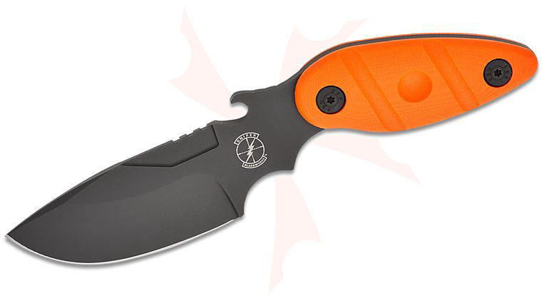 Sniper Bladeworks UC Utility Skinner Fixed Blade Knife 4.3 inch SUJ2 (52100) Black PVD Drop Point Blade, Orange G10 Handles, Molded Plastic Sheath