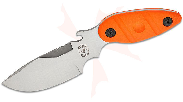 Sniper Bladeworks UC Utility Skinner Fixed Blade Knife 4.3 inch SUJ2 (52100) Satin Drop Point Blade, Orange G10 Handles, Molded Plastic Sheath