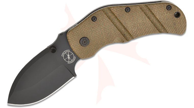 Sniper Bladeworks TOG Folding Knife 3.63 inch D2 Black PVD Spear Point Blade, OD Green Burlap Micarta and Titanium Handles