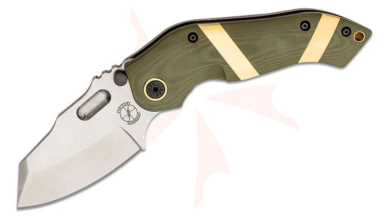 Sniper Bladeworks DMF Folding Knife 3.5 inch S35VN Satin Drop Point Blade, OD Green G10 and Titanium Handles with Bronze Accents