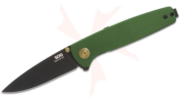 SOG Twitch III Assisted Liner Lock Flipper Knife 3.1 inch 154CM Black TiNi Drop Point Blade, Green Aluminum Handles