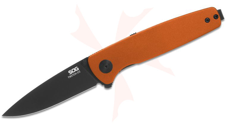 SOG Twitch III Assisted Liner Lock Flipper Knife 3.1 inch 154CM Black TiNi Drop Point Blade, Orange Aluminum Handles