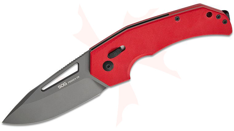 SOG Mikkel Willumsen Prohen XR Lock Flipper Knife 3.35 inch Gray D2 Drop Point Blade, Red G10 Handles