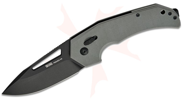 SOG Mikkel Willumsen Prohen XR Lock Flipper Knife 3.35 inch Black D2 Drop Point Blade, Gray G10 Handles