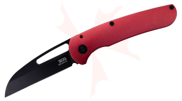 SOG Escape FL 2.0 Frame Lock Folding Knife 3 inch Black Oxide Sheepsfoot Blade, Red Stainless Steel Handles