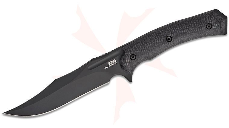 SOG SEAL Commander Fixed Blade Knife 5.31 inch S35VN Black PVD Clip Point Blade, Black Micarta Handles, Kydex Sheath