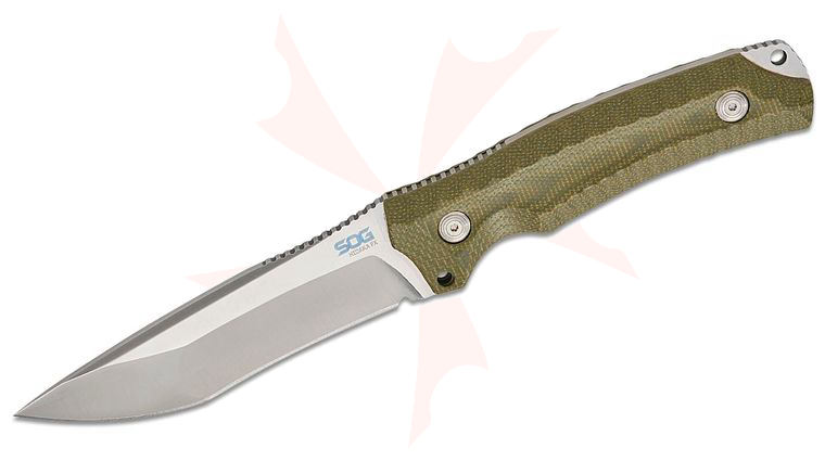 SOG Hidaka FX Fixed Blade Knife 4.875 inch CPM-3V Satin Kiku Blade, Green Micarta Handles, Kydex Sheath