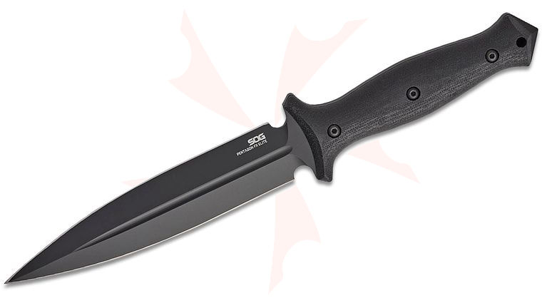 SOG Pentagon FX Elite Fixed Blade Knife 5.75 inch S35VN Black Double Edge Dagger, Black Micarta Handles, Kydex Sheath