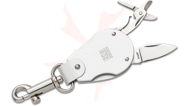 SOG Japan Vintage Attache Keychain Multi-Tool with Blade and Scissors, Silver Aluminum Handle