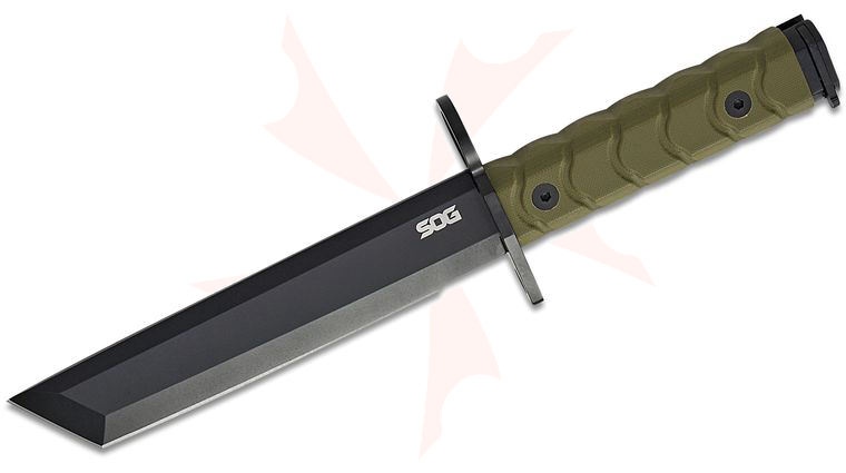 SOG BAR15T Bayonet Fixed Blade Knife 7.1 inch Black PVD Tanto Blade, OD Green G10 Handles, Black GRN Sheath