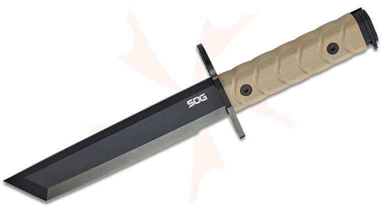 SOG BAR15T Bayonet Fixed Blade Knife 7.1 inch Black PVD Tanto Blade, Flat Dark Earth G10 Handles, Black GRN Sheath