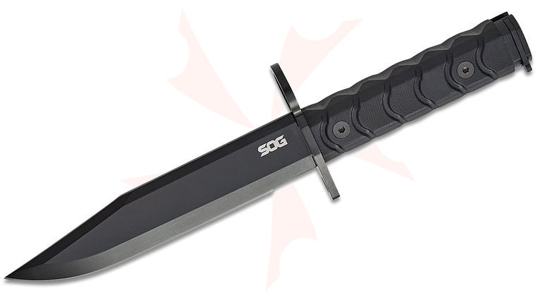 SOG BAR15T Bayonet Fixed Blade Knife 7.1 inch Black PVD Bowie Blade, Black G10 Handles, Black GRN Sheath
