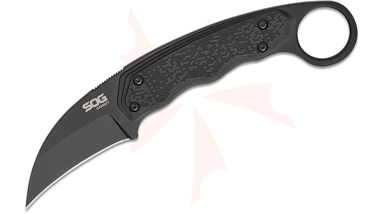 SOG Gambit 2.0 Karambit Fixed Blade Knife 2.58 inch Black PVD Hawkbill Blade, Black GRN Handles, Molded Nylon Sheath