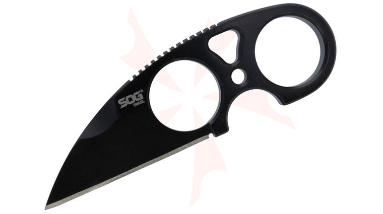 SOG Jason Brous Snarl 2.0 Fixed Blade Neck Knife 2.3 inch Black PVD Wharncliffe Blade, Molded Nylon Sheath