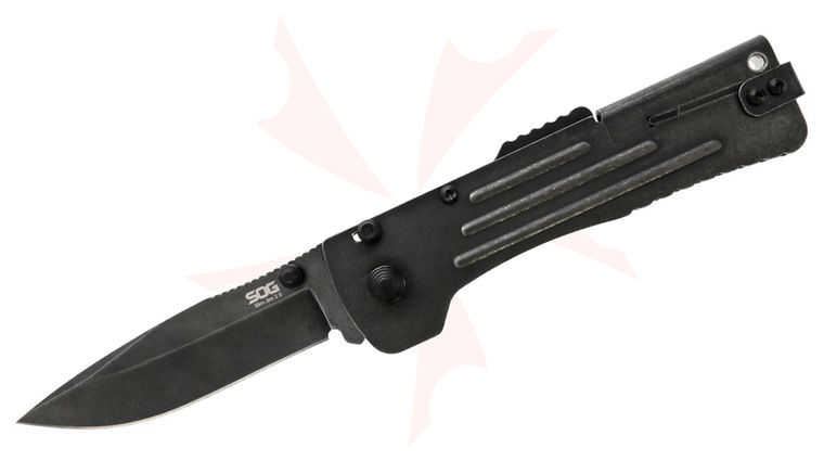 SOG SlimJim 2.0 Assisted Folding Knife 3.18 inch AUS-8 Black Stonewashed Clip Point Blade, Black Stonewashed Handles