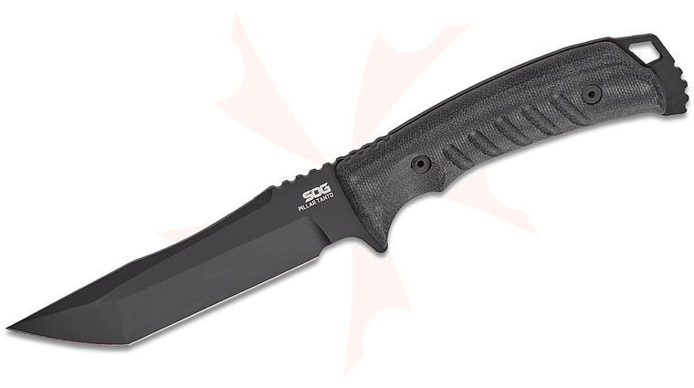 SOG Pillar Tanto FX USA-Made Fixed Blade Knife 4.76 inch S35VN Black PVC Tanto Blade, Black Linen Micarta Handles, Kydex Sheath