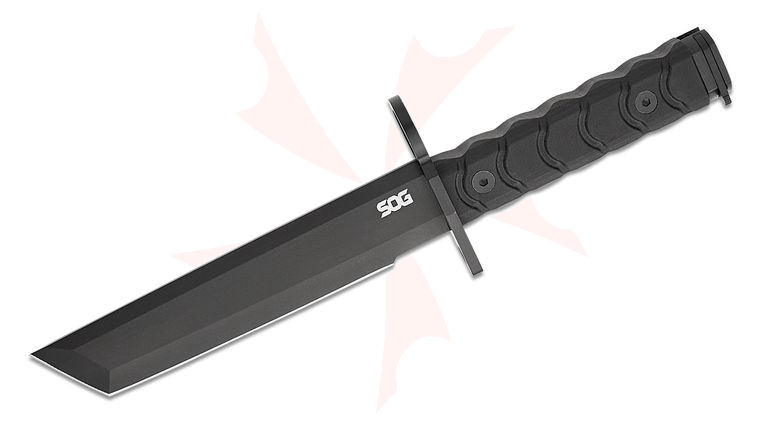 SOG BAR15T Bayonet Fixed Blade Knife 7.1 inch Black PVD Tanto Blade, Black G10 Handles, Black GRN Sheath