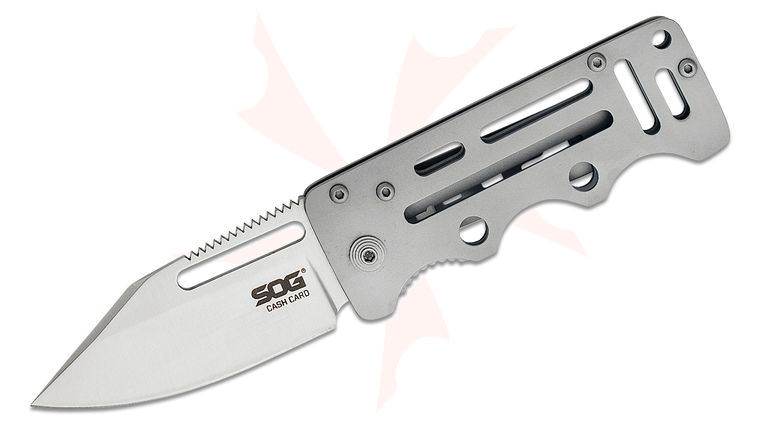 SOG Cash Card Money Clip Folding Knife 2.75 inch Clip Point Blade, Steel Handles