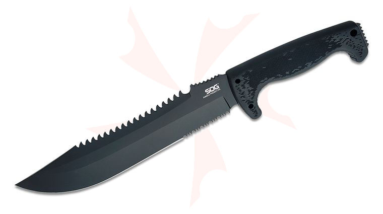 SOG Jungle Primitive Fixed 9.5 inch Black Sawback Blade, Kraton Handles, Nylon Sheath