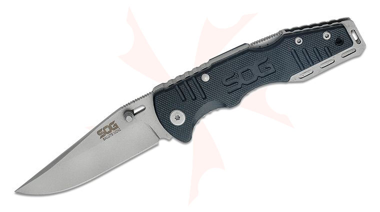 SOG Salute Mini Folding Knife 3.1 inch Bead Blast Plain Clip Point Blade, G10 Handles
