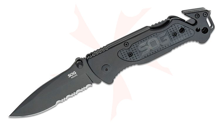 SOG Escape Folding Rescue Knife 3.4 inch Black Combo Blade, Aluminum Handles
