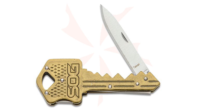 SOG Folding Key Knife 1.5 inch Drop Point Blade, Stainless Steel Body