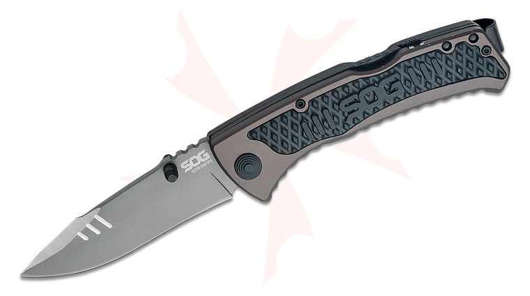 SOG Sideswipe Assisted Folding Knife 3.4 inch Clip Point Blade, Aluminum Handles with GRN Inserts