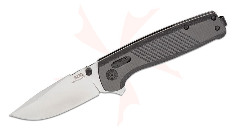 SOG Terminus XR Flipper Knife 2.95 inch Satin S35VN Clip Point Blade, Carbon Fiber and G10 Handles - XR Lock