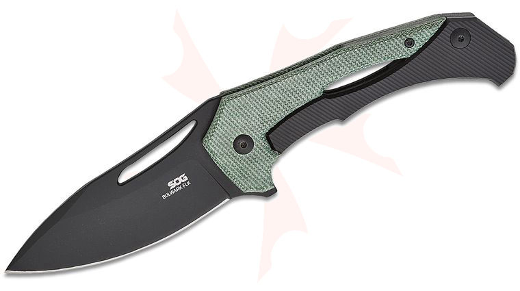 SOG Mikkel Willumsen Bulwark FLK Flipper Knife 3.58 inch D2 Black Drop Point, Olive Drab Micarta and Black Steel Handles
