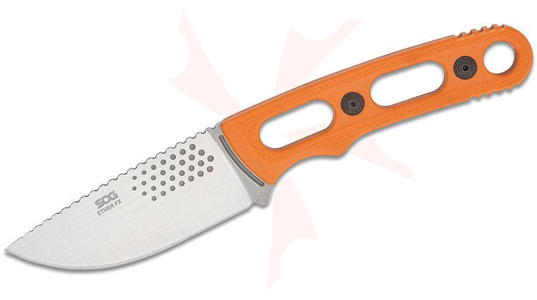 SOG Ether FX Fixed Blade Knife 3.1 inch S35VN Satin Drop Point Blade, Skeletonized Blaze Orange G10 Handles, Molded Plastic Sheath