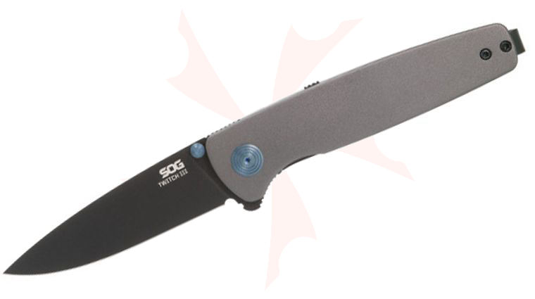 SOG Twitch III Assisted Liner Lock Flipper Knife 3.1 inch 154CM Black TiNi Drop Point Blade, Gray Aluminum Handles
