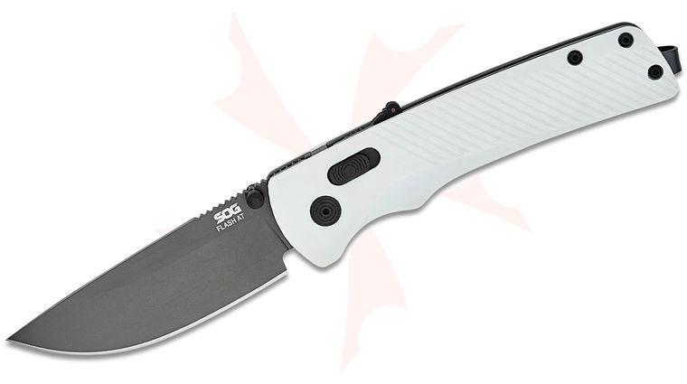 SOG Flash AT Concrete Assisted Folding Knife 3.45 inch D2 Black TiNi Plain Blade, Cool Gray GRN Handles